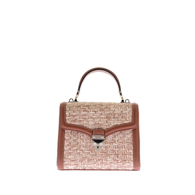 Sac "Midi Mayfair" en raffia et cuir camel