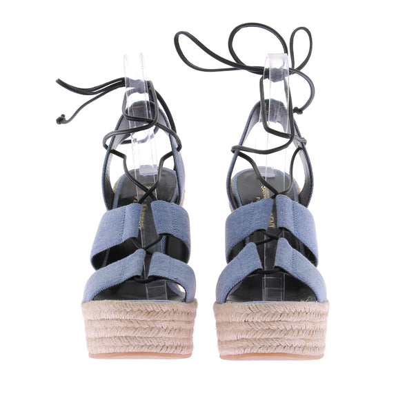 Sandales compensées en denim