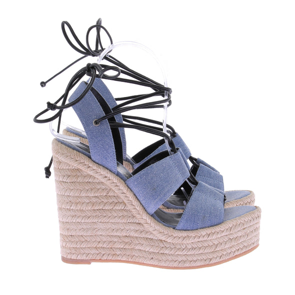 Sandales compensées en denim