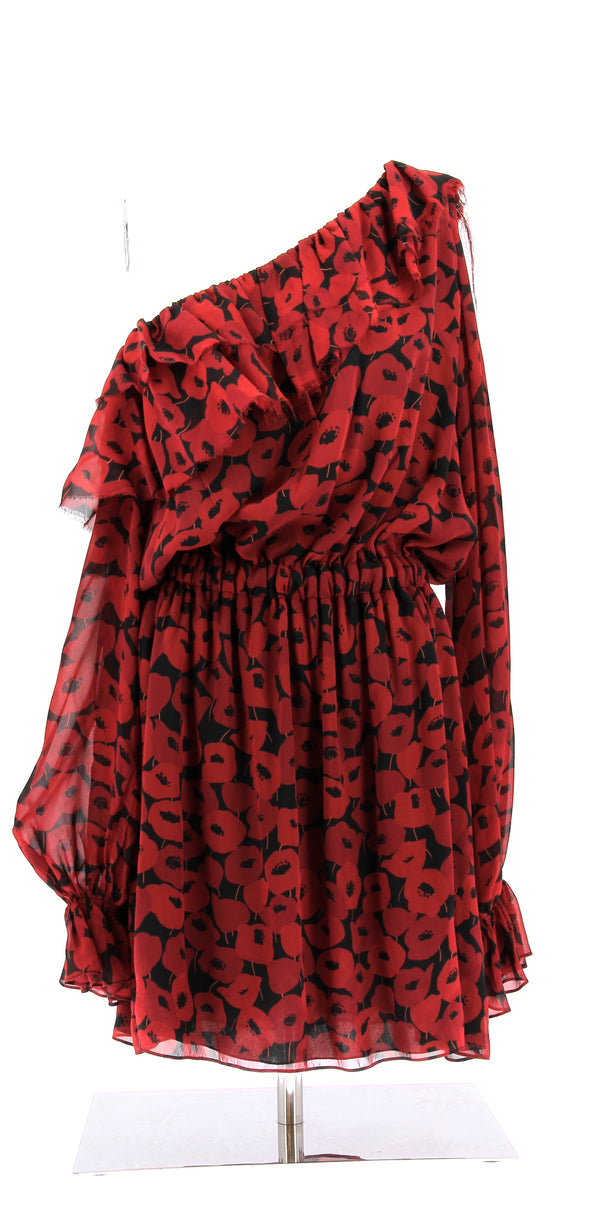 Robe asymétrique en soie rouge