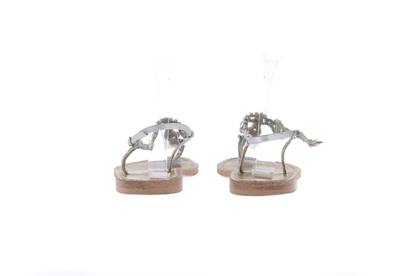 Sandales en cuir argenté orné de strass