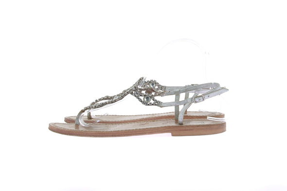 Sandales en cuir argenté orné de strass