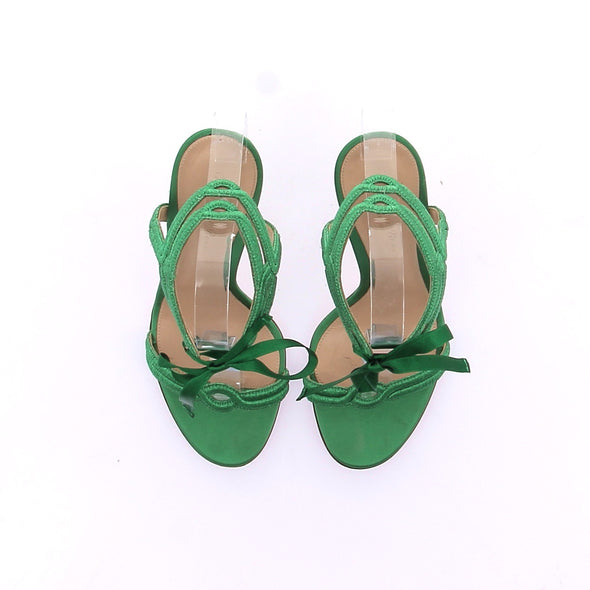 Sandales à talons en cuir vert irisé