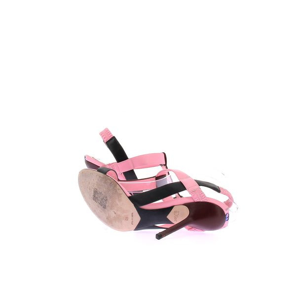 Sandales à talons en cuir noir et rose
