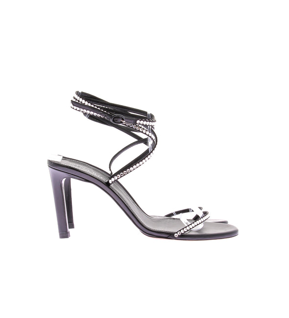 Sandales à talons en cuir noir et stass