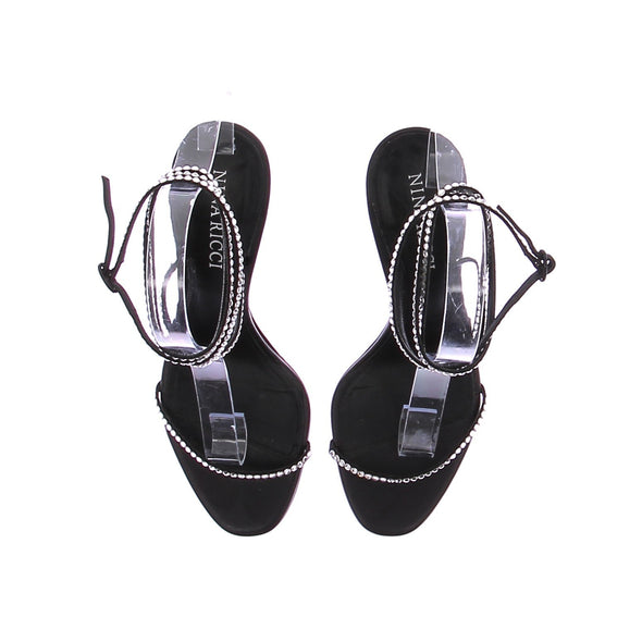 Sandales à talons en cuir noir et stass