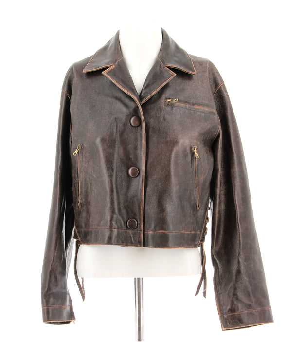 Veste en cuir marron