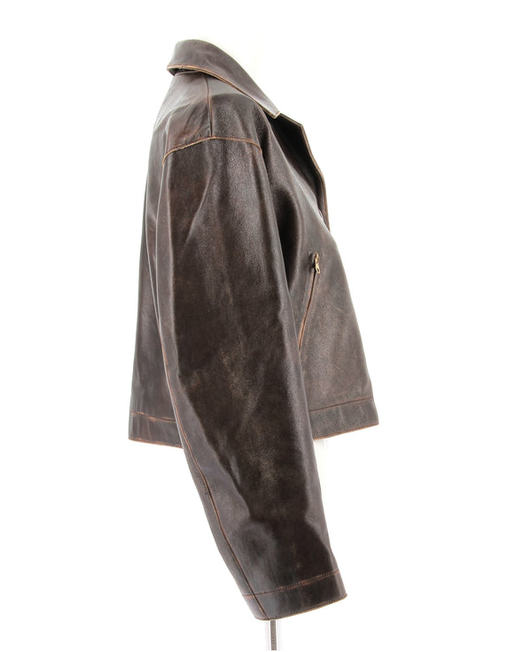 Veste en cuir marron