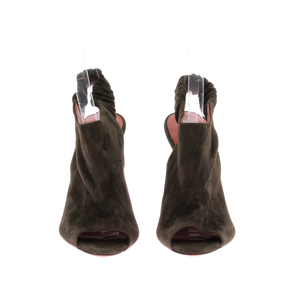 Escarpins open toe kaki en daim