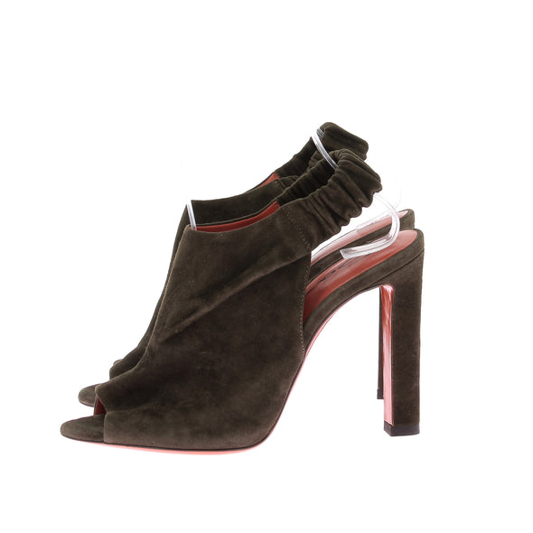 Escarpins open toe kaki en daim