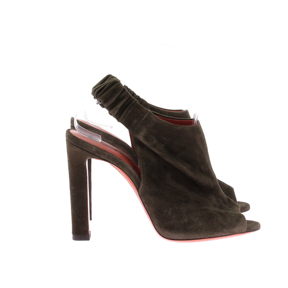 Escarpins open toe kaki en daim