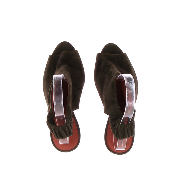 Escarpins open toe kaki en daim