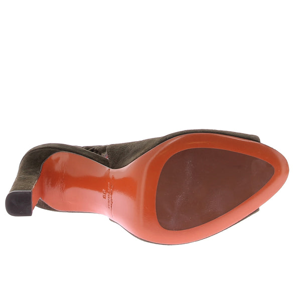 Escarpins open toe kaki en daim