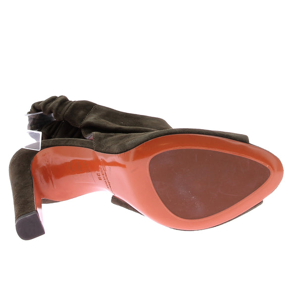 Escarpins open toe kaki en daim
