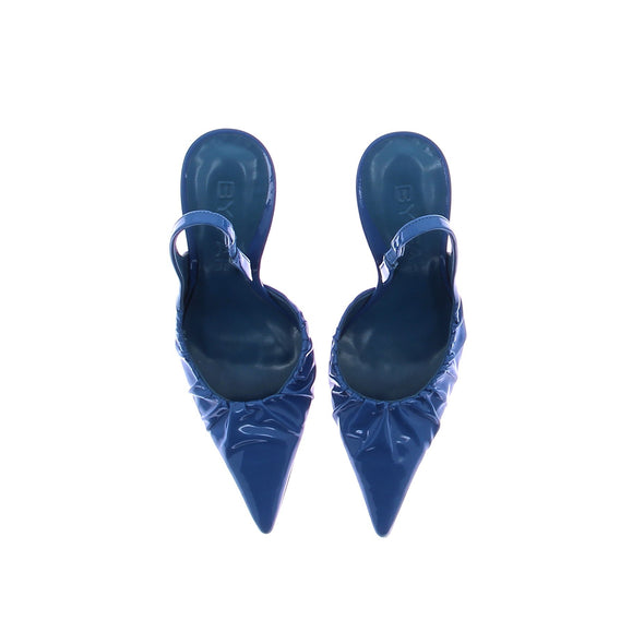 Slingbacks en cuir vernis bleu