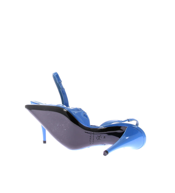 Slingbacks en cuir vernis bleu