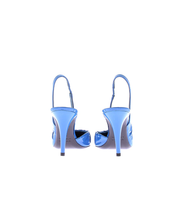 Slingbacks en cuir vernis bleu