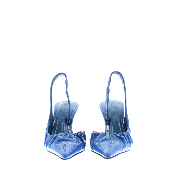 Slingbacks en cuir vernis bleu
