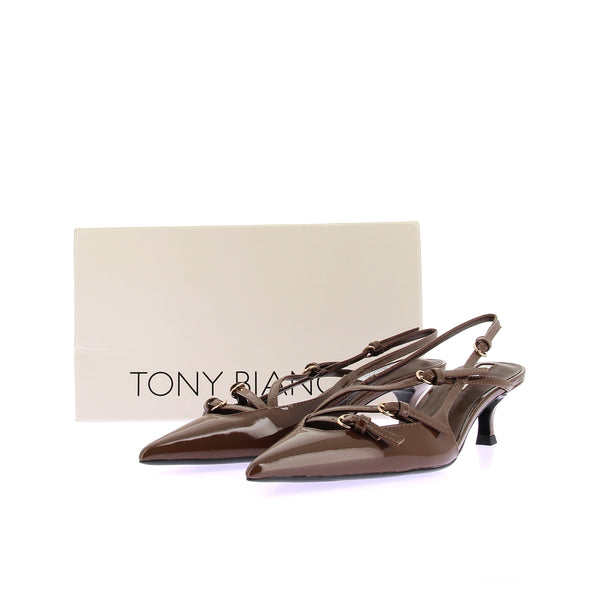Slingbacks "Koko" en cuir vernis marron