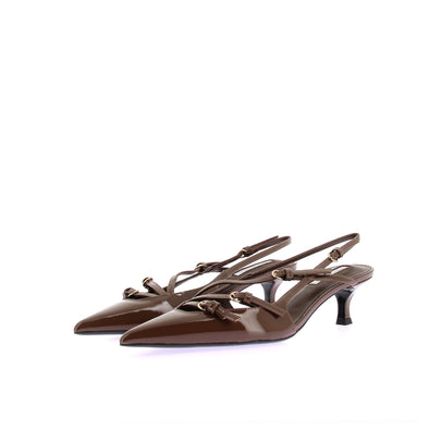 Slingbacks "Koko" en cuir vernis marron