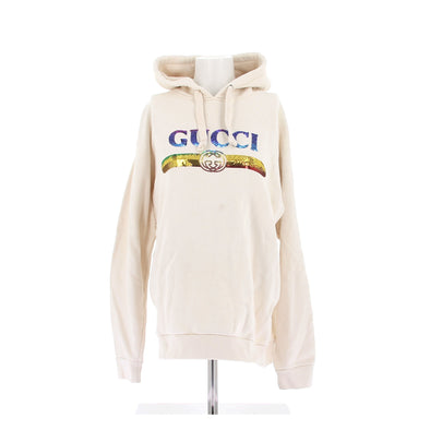 Sweatshirt à capuche beige à strass