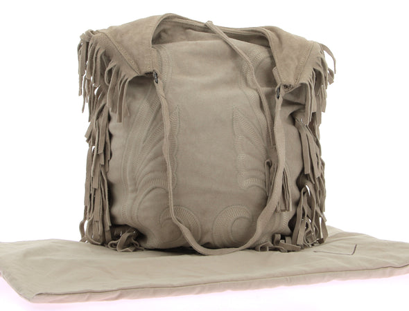 Sac en daim beige à franges