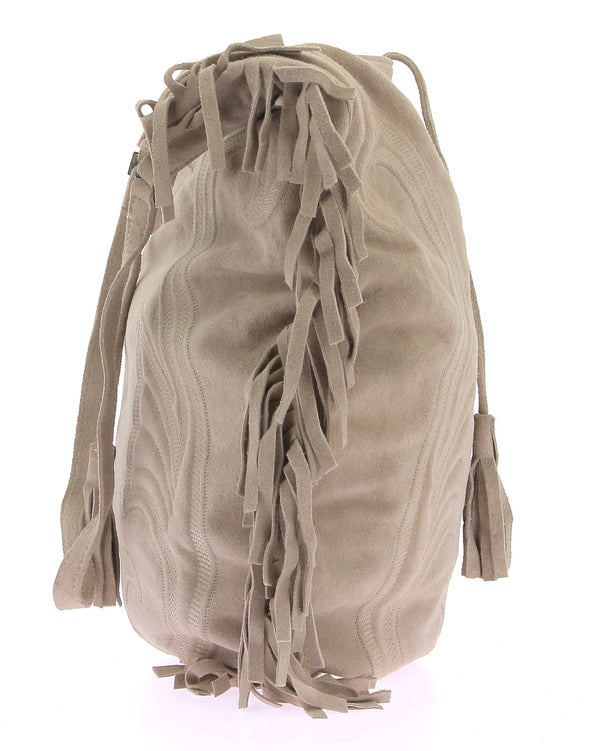 Sac en daim beige à franges