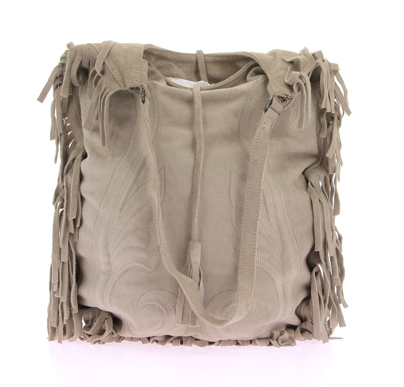 Sac en daim beige à franges