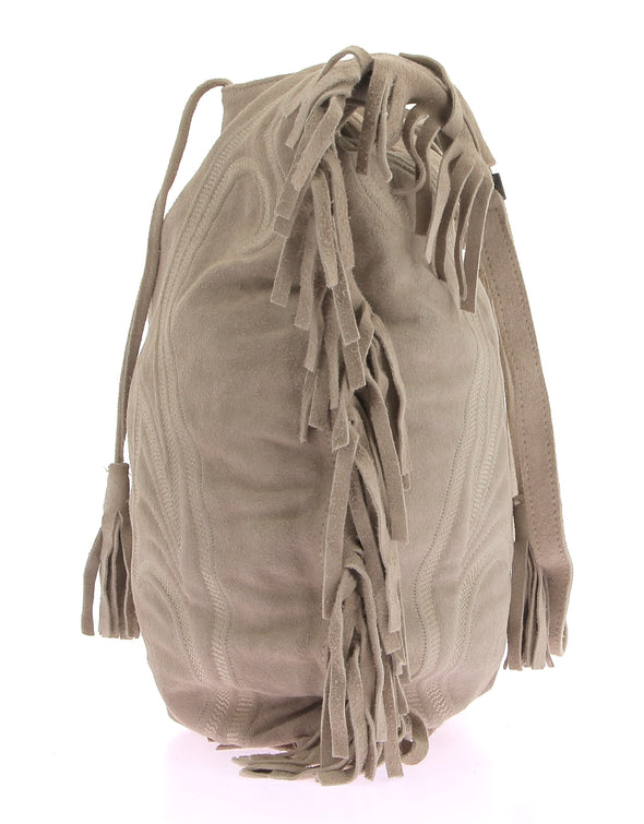 Sac en daim beige à franges