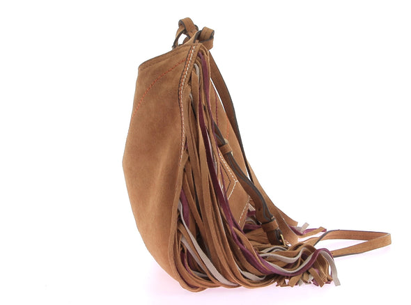 Sac bandoulière camel à franges