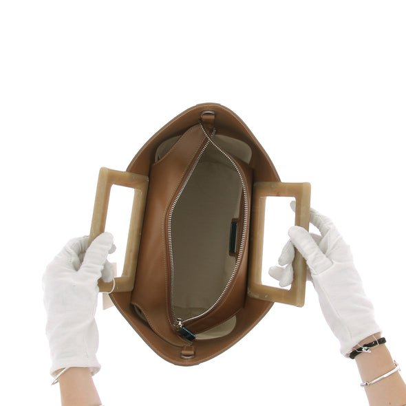 Sac "Riviera" en cuir écru et marron