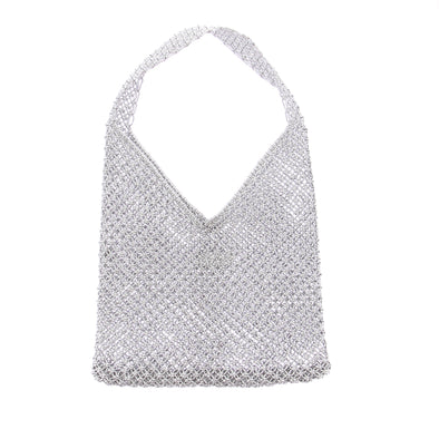 Sac à main métallique tissé argenté
