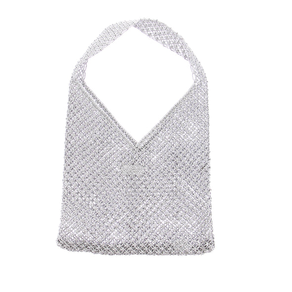 Sac à main métallique tissé argenté