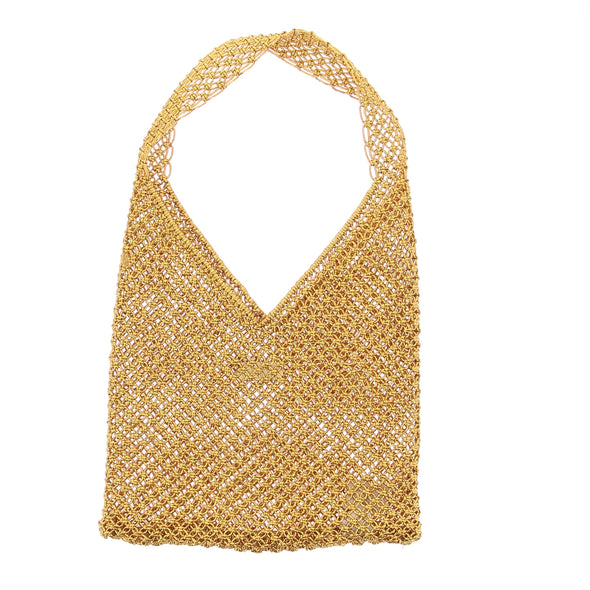 Sac à main métallique tissé doré