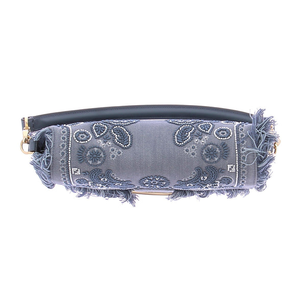 Sac Baguette en denim brodé