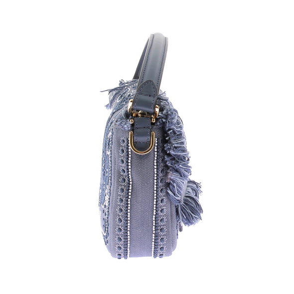 Sac Baguette en denim brodé