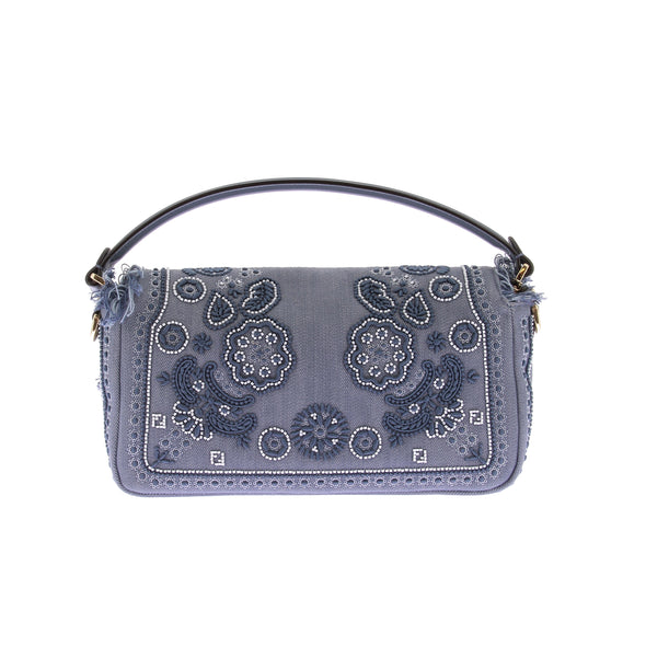 Sac Baguette en denim brodé