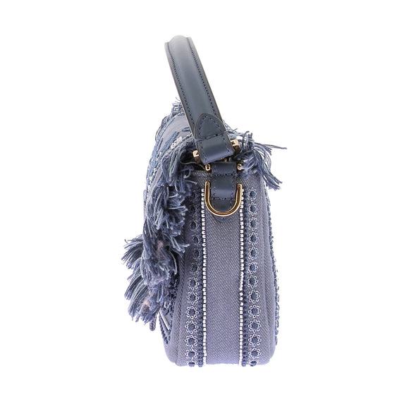 Sac Baguette en denim brodé