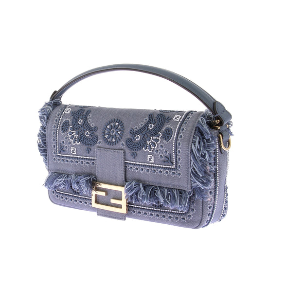 Sac Baguette en denim brodé