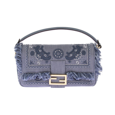 Sac Baguette en denim brodé