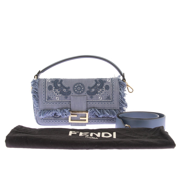Sac Baguette en denim brodé