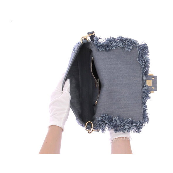 Sac Baguette en denim brodé