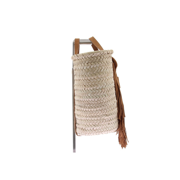 Panier "Alpha Rodeo" en raphia et daim camel