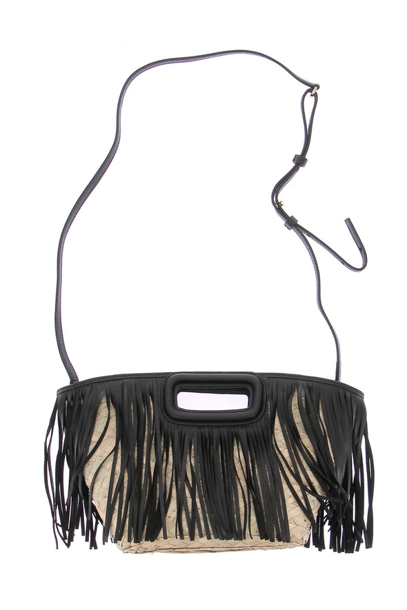 Sac à franges en raphia et cuir
