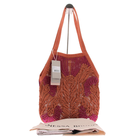 Sac "Filet" en coton ajouré et fleurs brodées