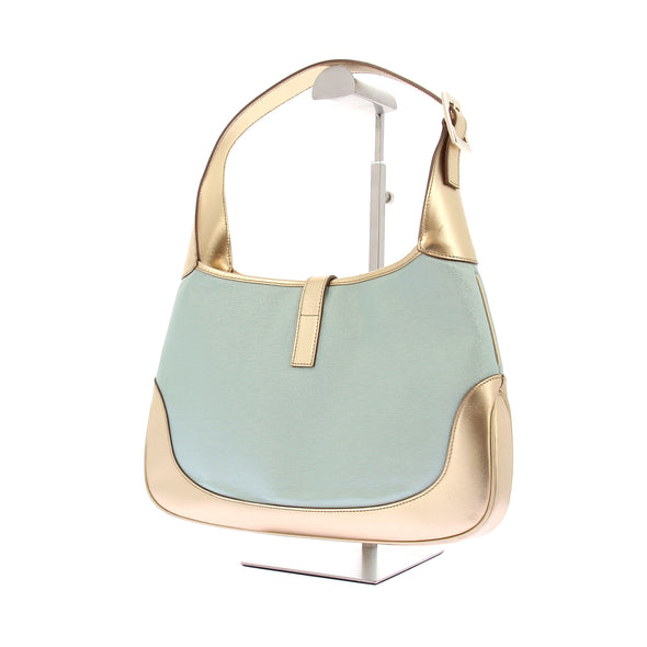 Sac à main bi-matière bleu et doré