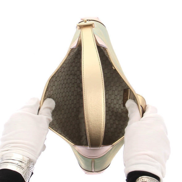 Sac à main bi-matière bleu et doré