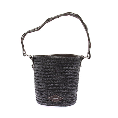Sac seau noir en raphia "Gina"
