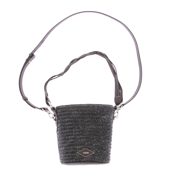 Sac seau noir en raphia "Gina"