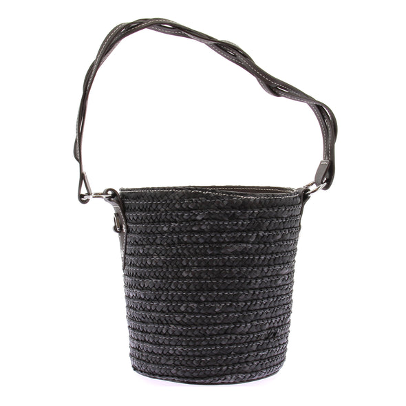 Sac seau noir en raphia "Gina"